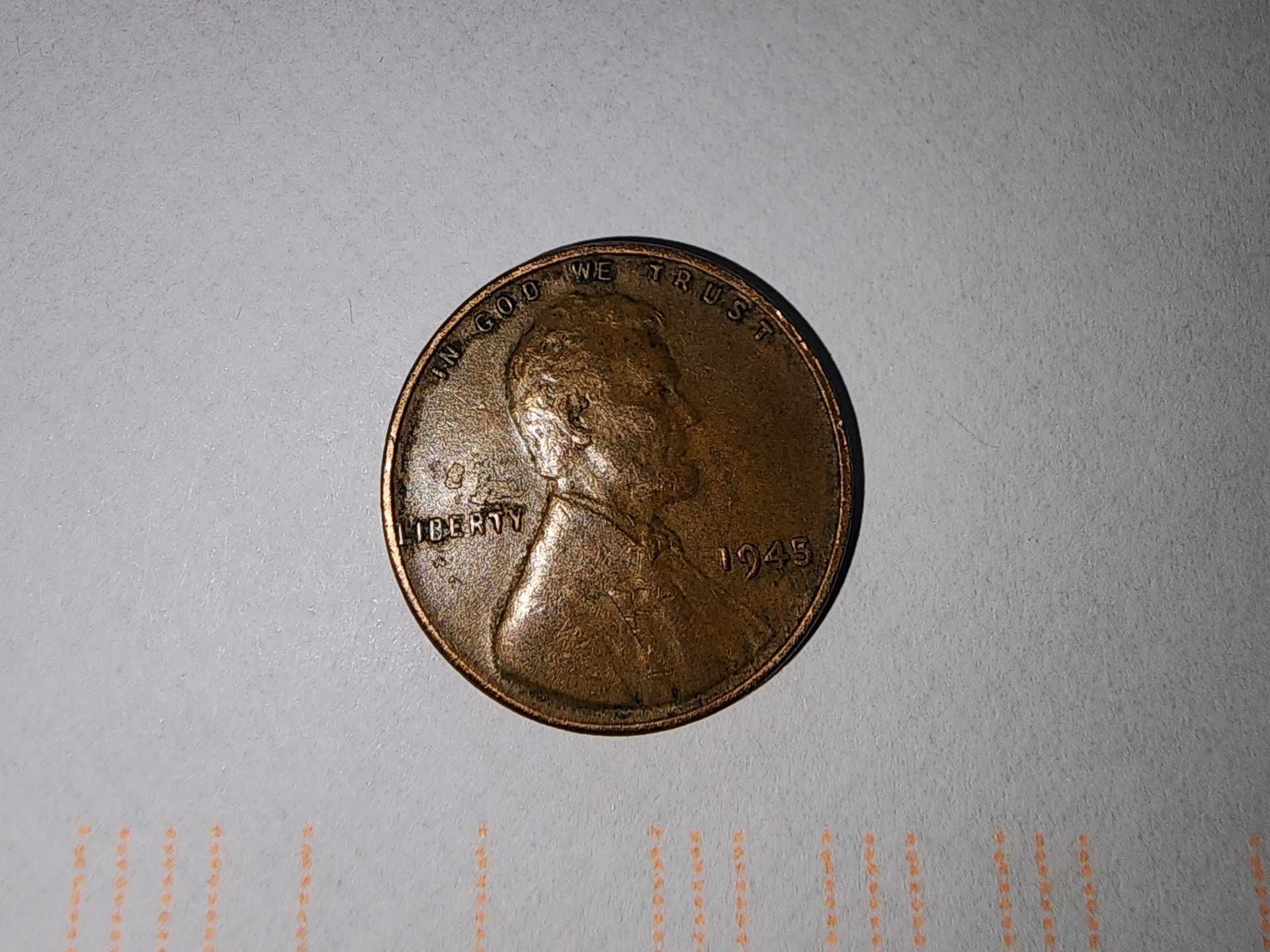 Authentic 1945 Wheat 1-Cent Penny No Markings - Image 2