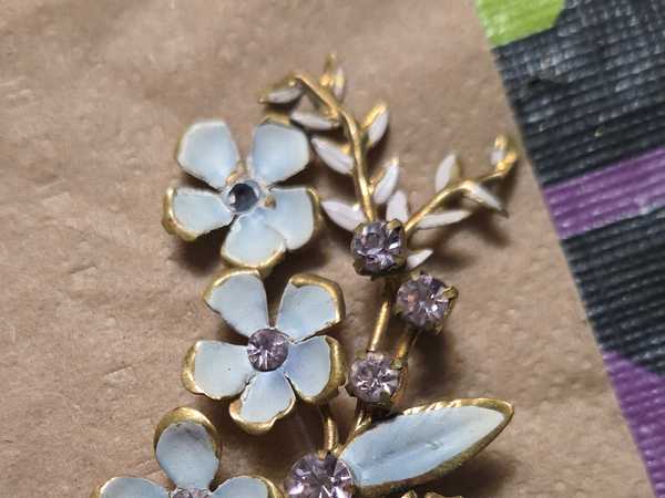 Enamel & Rhinestone Flower Brooch - Vintage