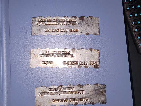 Original Concert Stamp Tags: Paul Simon & Art Garfunkel Metal Tags - "Take Me to the Mardi Gras" & "Gone at Last"