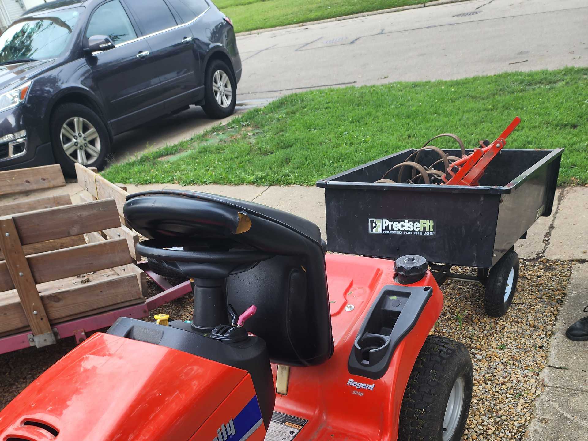 Basic Riding Lawn Mower With Wagon + Plow - Image 9