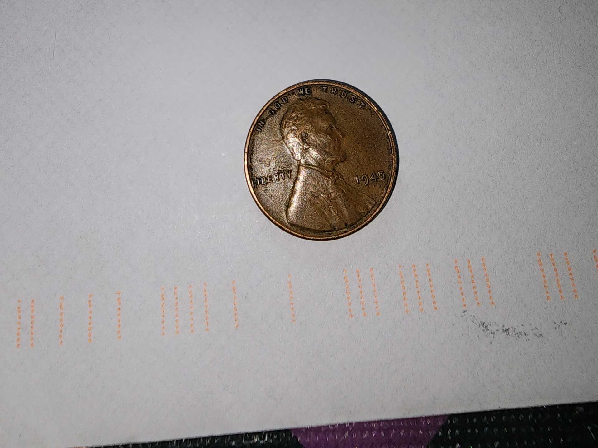 Authentic 1945 Wheat 1-Cent Penny No Markings