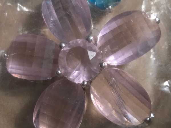 Sparkling Lavender Gemstone Flower Brooch with Blue Accents